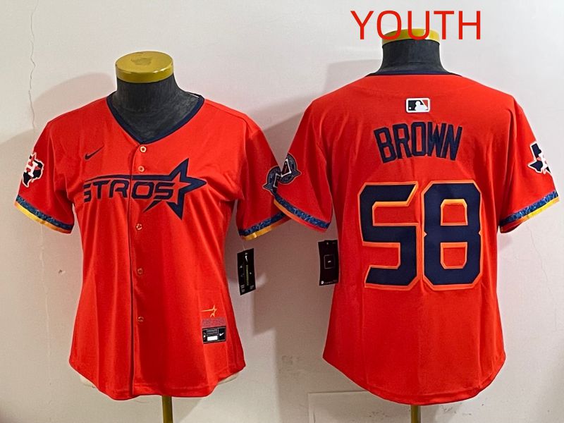 Youth Houston Astros #58 Brown Orange Fourth generation Joint Name 2025 Nike MLB Jersey style 1->youth mlb jersey->Youth Jersey